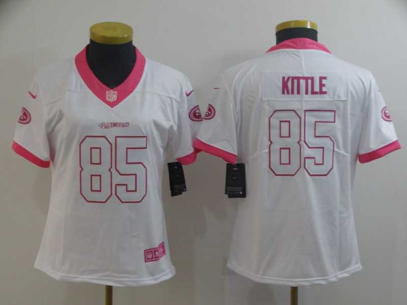 Women Nike 49ers 85 George Kittle White Pink Rush Limited Jersey,We sell and wholesale Women Nike 49ers 85 George Kittle White Pink Rush Limited Jersey on line form chian!